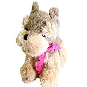 Hugfun Intl Inc Brown Tan Soft Fuzzy Plush Scottie Puppy Dog Pink Bow 12" Tall